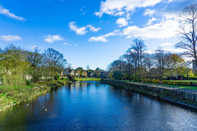 Scenic view of lake against blue sky