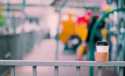 Close-up of metal fence against blurred background