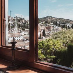 View of city through window