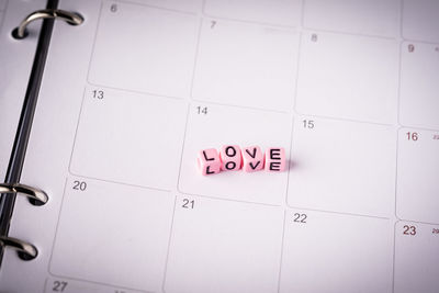 High angle view of text on paper