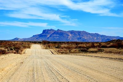 Panoramic road view to erongo mountains namibia