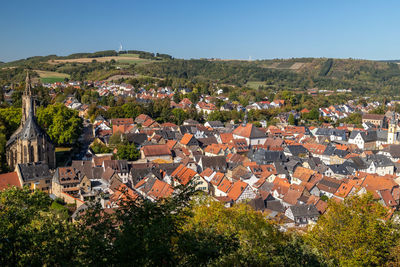 High angle view from lookout point juche on the city meisenheim, germany