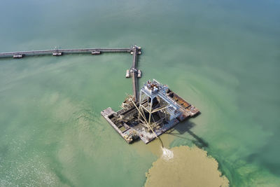 High angle view of ship in sea