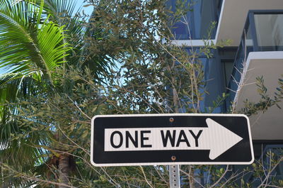 Low angle view of road sign against trees