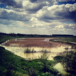 Scenic view of landscape against cloudy sky