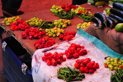 High angle view of fruits for sale in market