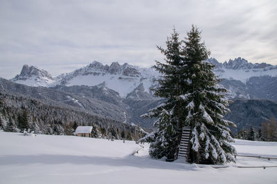 Scenic view of snow covered mountains against sky