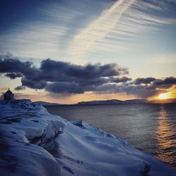 Scenic view of sea against cloudy sky