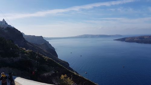 High angle view of bay against sky