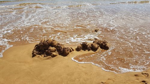 High angle view of surf on beach