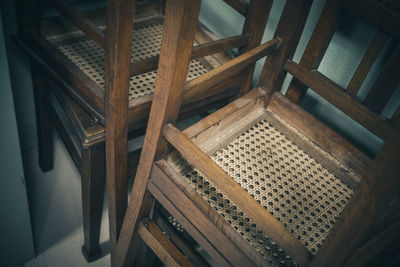 High angle view of empty seats in building