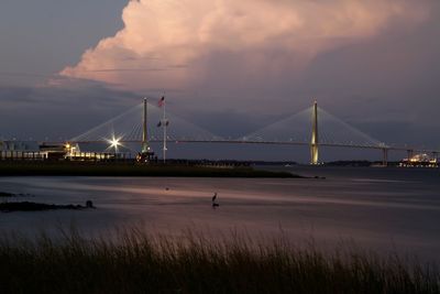 Bridge over river against sky during sunset