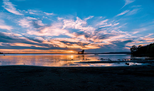 Scenic view of sea against sky at sunset