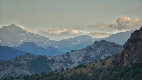 Panoramic view of landscape and mountains against sky
