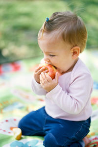 Cute boy eating food