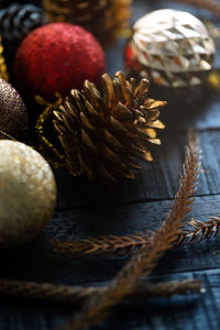 Close-up of pine cone on table
