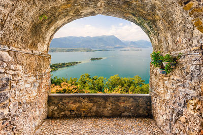 Scenic view of sea seen through window