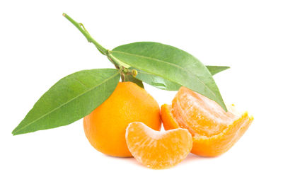 Close-up of orange fruit against white background