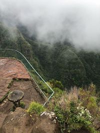 High angle view of mountain during foggy weather