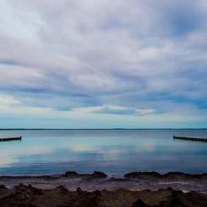 Scenic view of sea against cloudy sky