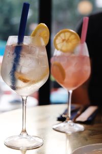 Close-up of drink in glass on table