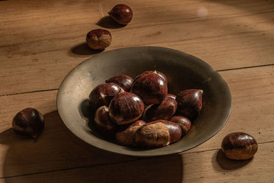 High angle view of food in bowl on table