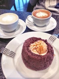 High angle view of breakfast on table