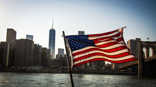 American flag in front of building