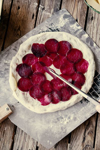 Close-up of strawberries in plate on table