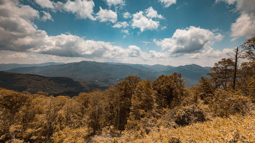 Panoramic view of landscape and mountains against sky