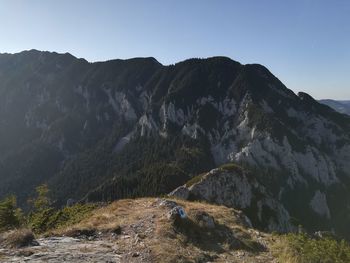 Scenic view of mountains against clear sky