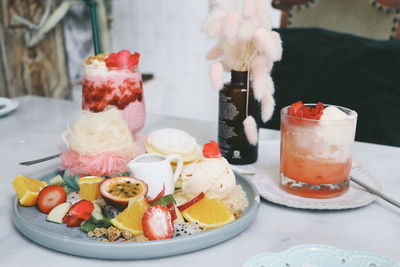 Close-up of breakfast served on table