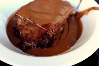 Close-up of chocolate cake in plate