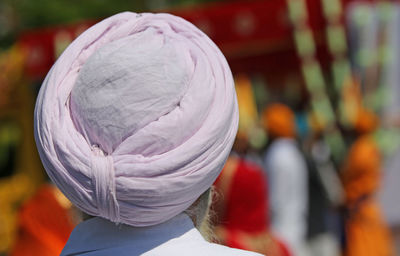 Rear view of man wearing turban