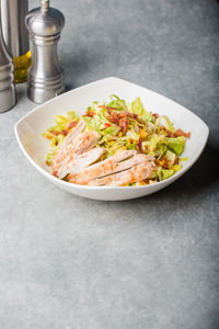 High angle view of food in plate on table