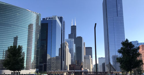 Low angle view of buildings against clear sky