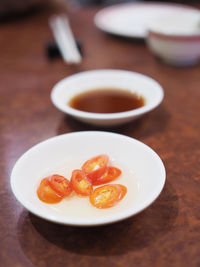 High angle view of salad in plate on table