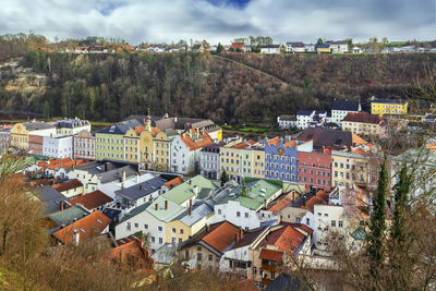 View of burghausen city center from burghausen castle, germany