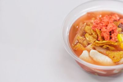 High angle view of meal served in bowl