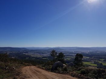 Scenic view of landscape against clear blue sky