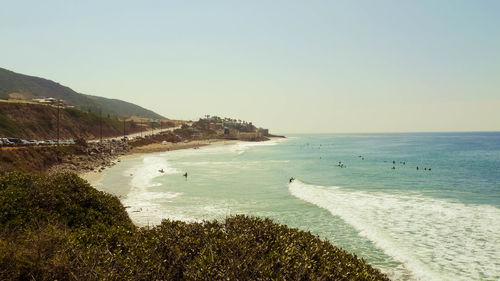 Scenic view of sea against clear sky