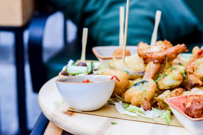 Close-up of food served on table in restaurant