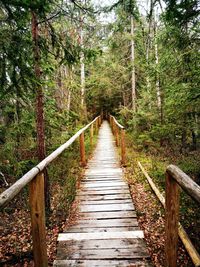 Rear view of man walking on footbridge