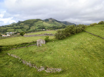 Scenic view of green landscape against sky