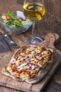 High angle view of pizza on table