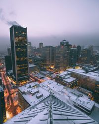 High angle view of city during winter