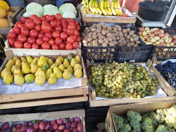 High angle view of fruits for sale at market stall