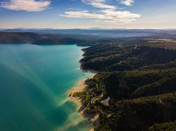 High angle view of sea against sky