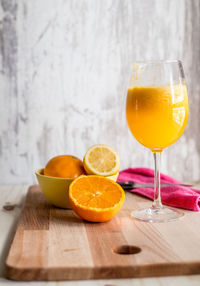 Orange juice on table
