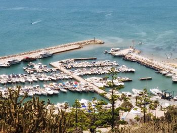 High angle view of harbor at beach